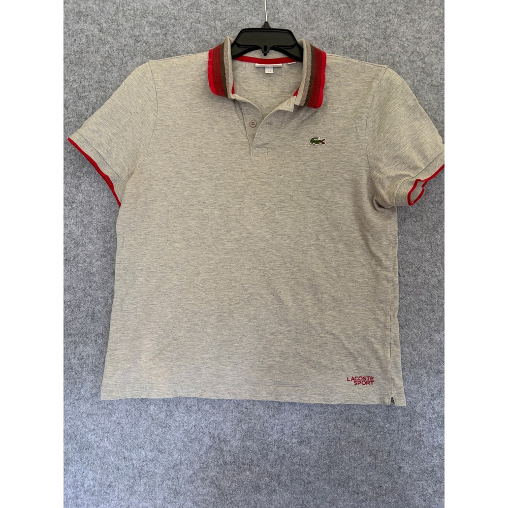 Lacoste Sport Mens Polo Shirt Heather Grey Cotton Short Sleeve YH9460 Size L